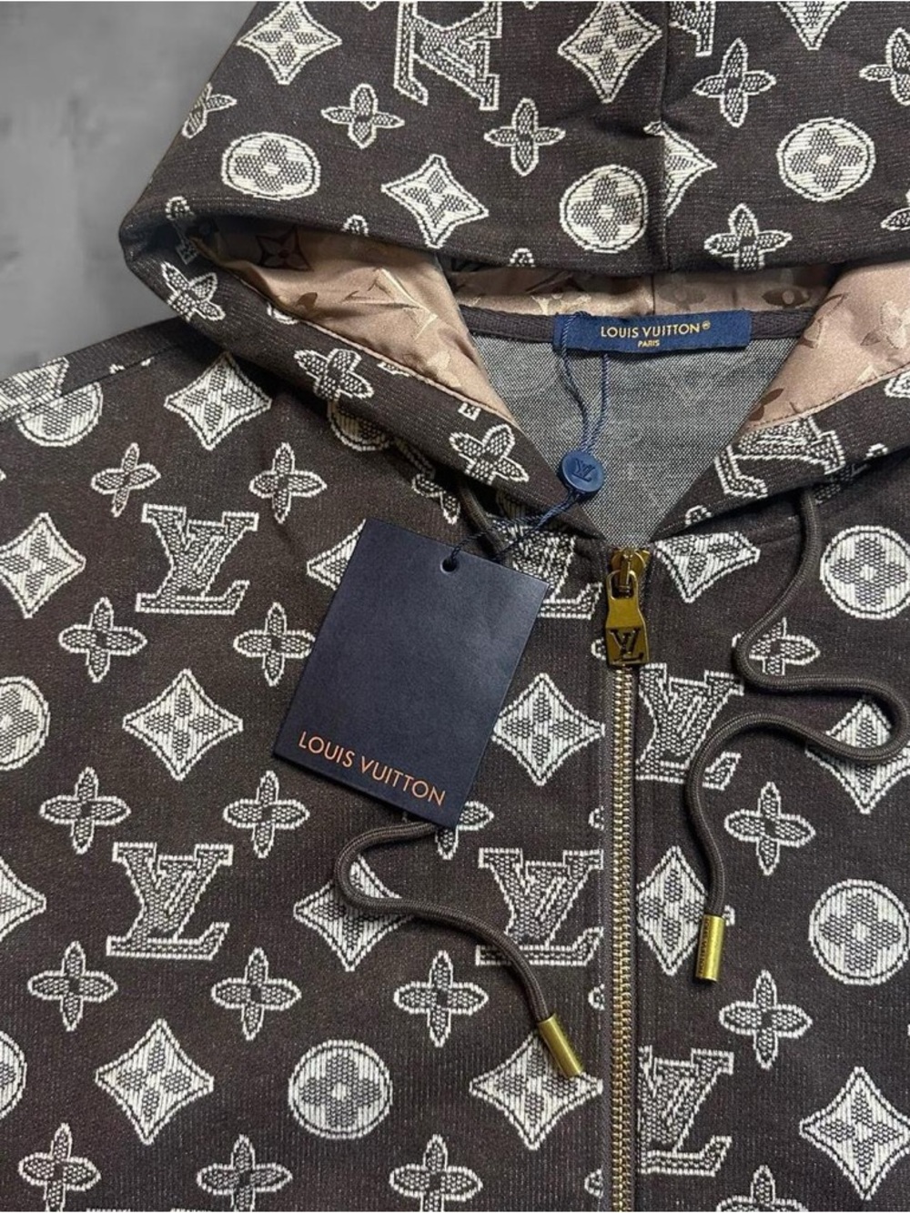 Louis Vuitton Brown & Beige Monogram Zip-Up Hoodie Size M - Picture 3 of 8